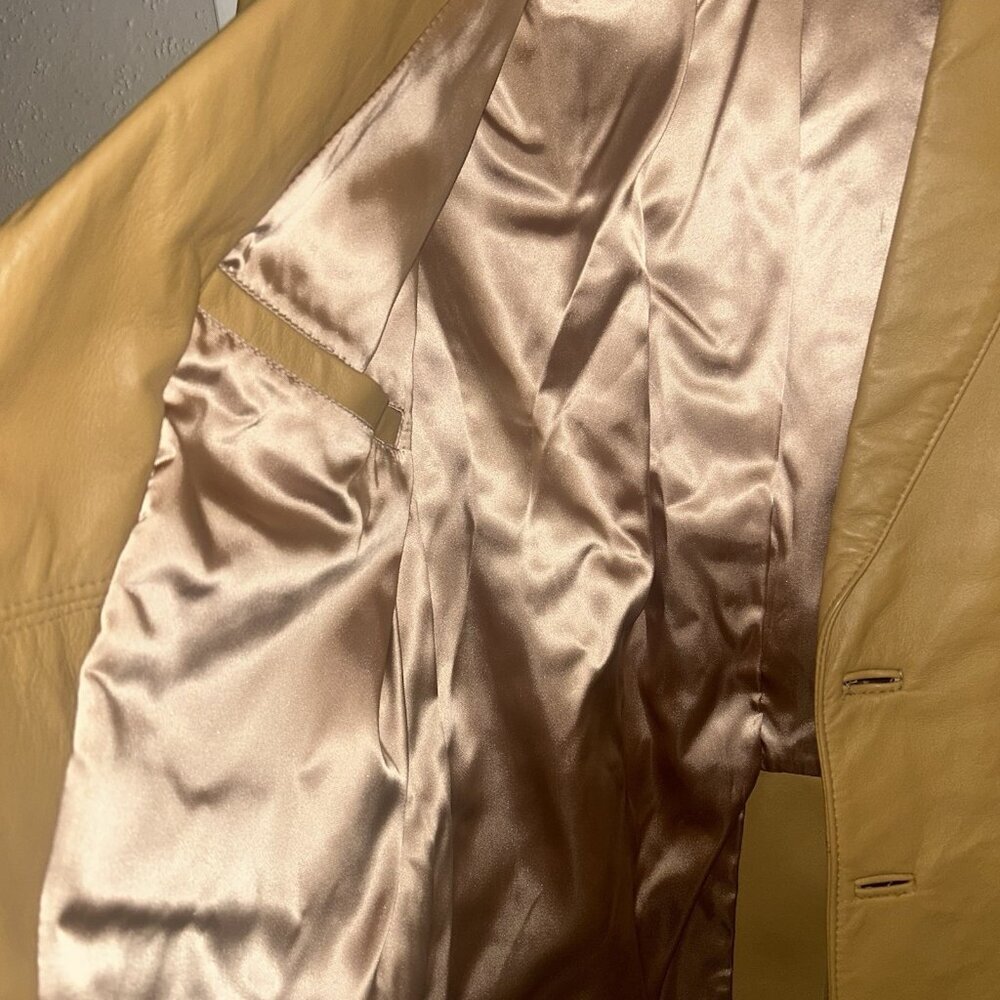 Vintage The Leather Factory Pharr Texas Embroidered Tan Leather Jacket Size 44 - Picture 7 of 12
